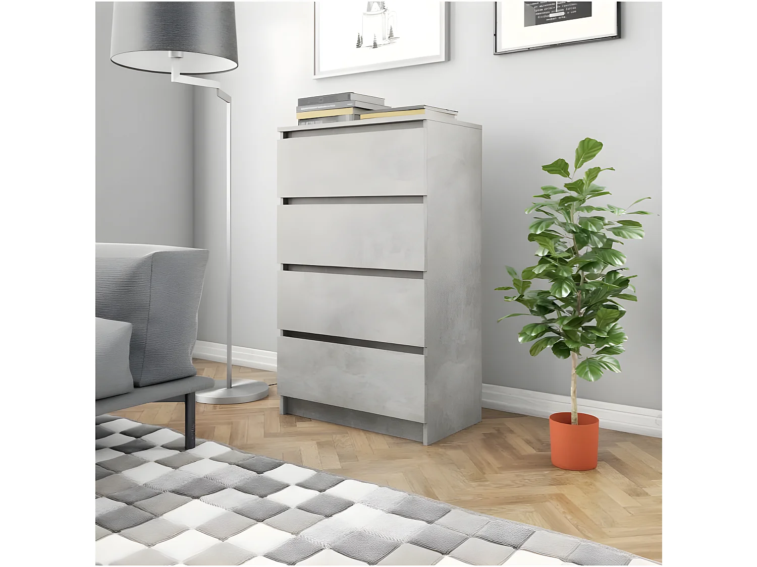 Commode haute 4 tiroirs bois gris effet béton Agency