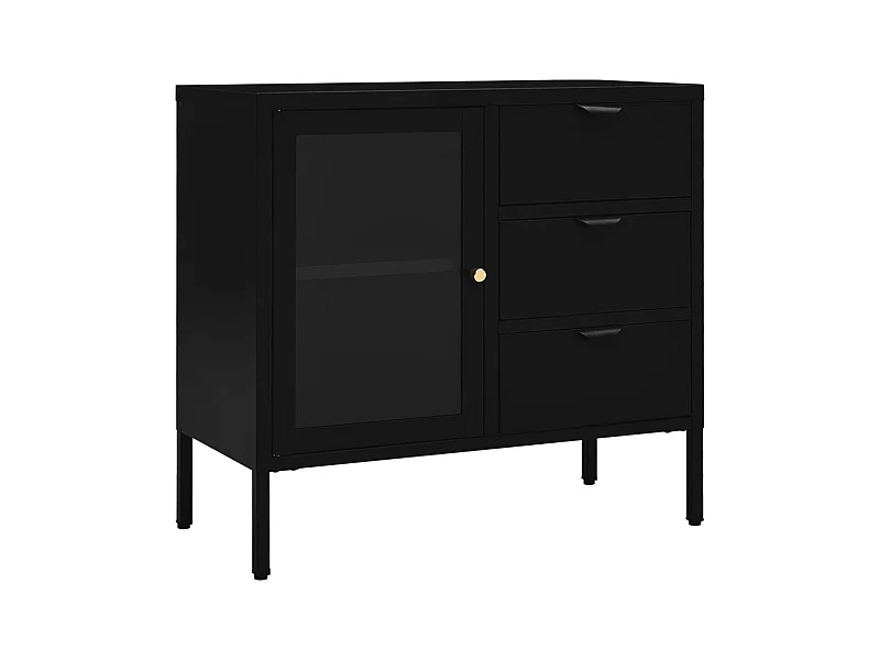 Buffet Noir 75x35x70 Acier et verre trempé