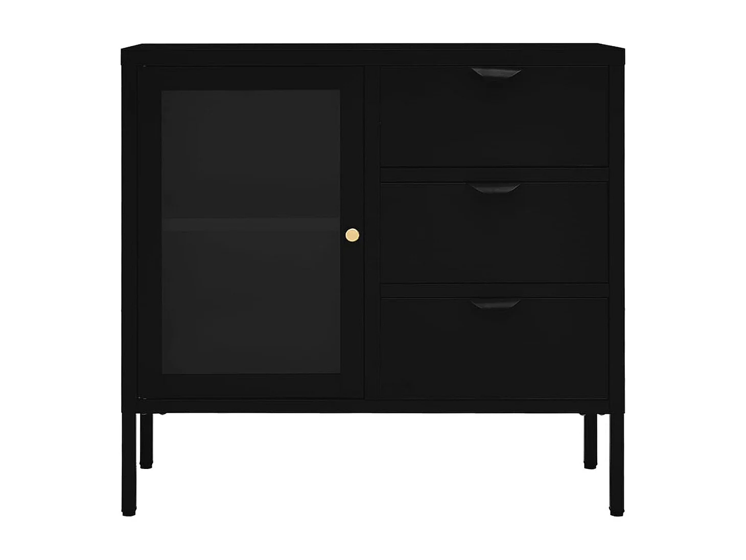 Buffet Noir 75x35x70 Acier et verre trempé