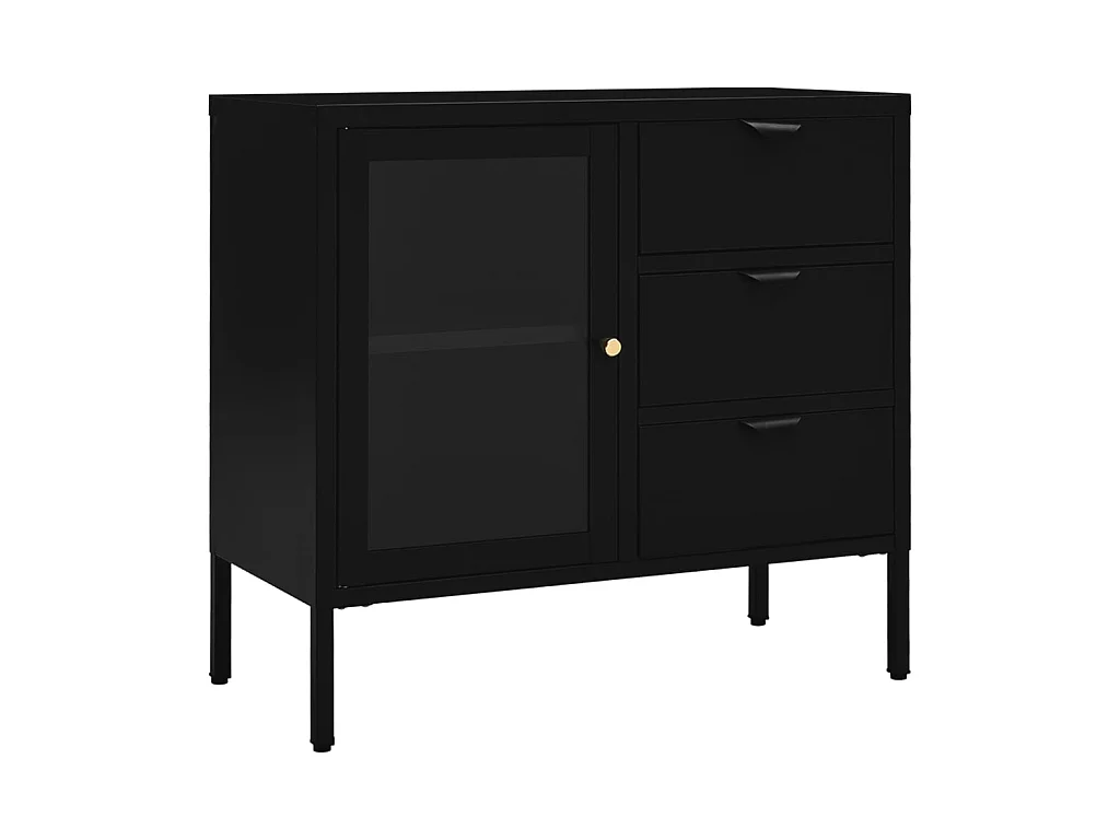 Buffet Noir 75x35x70 Acier et verre trempé