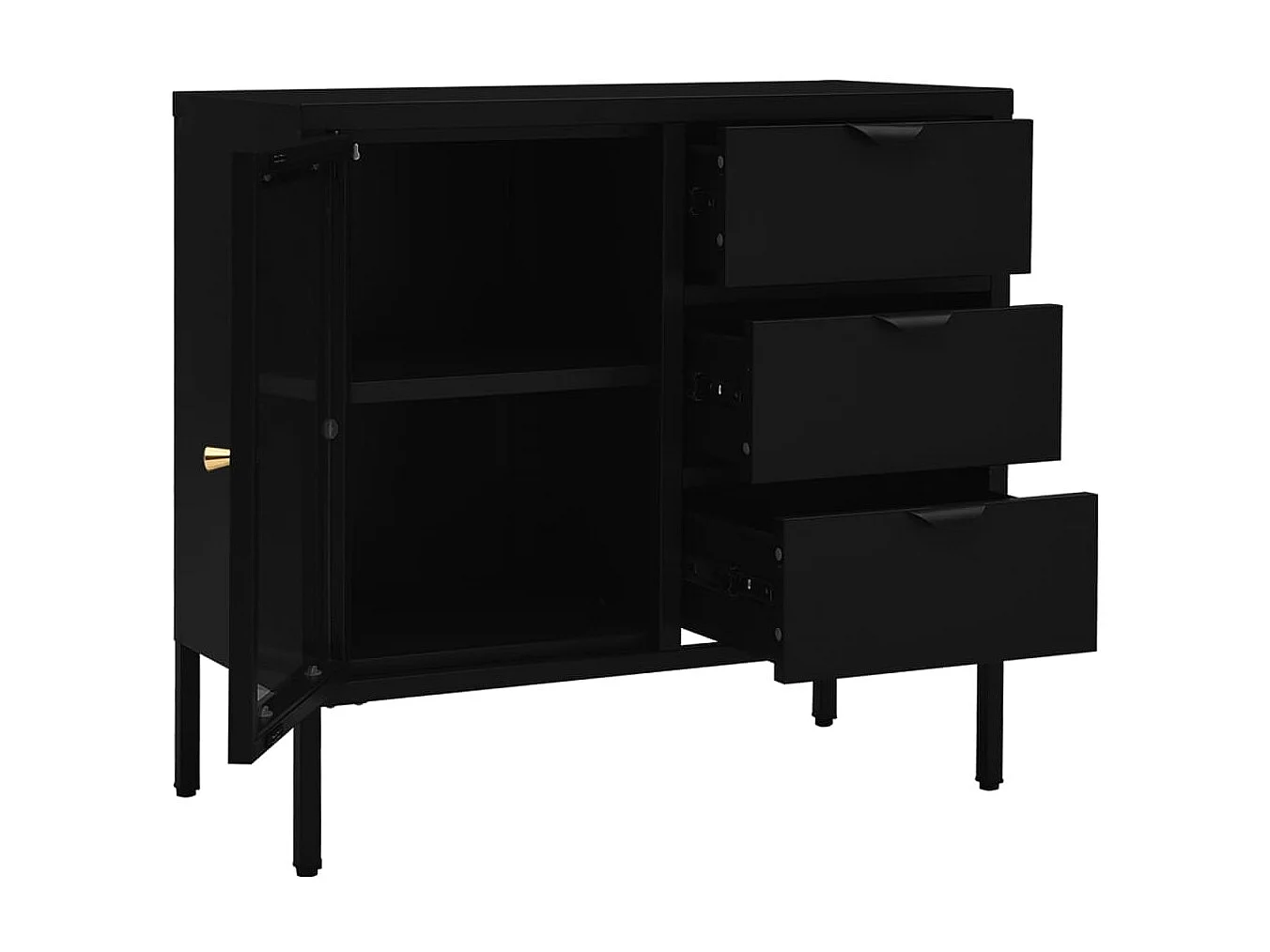 Buffet Noir 75x35x70 Acier et verre trempé