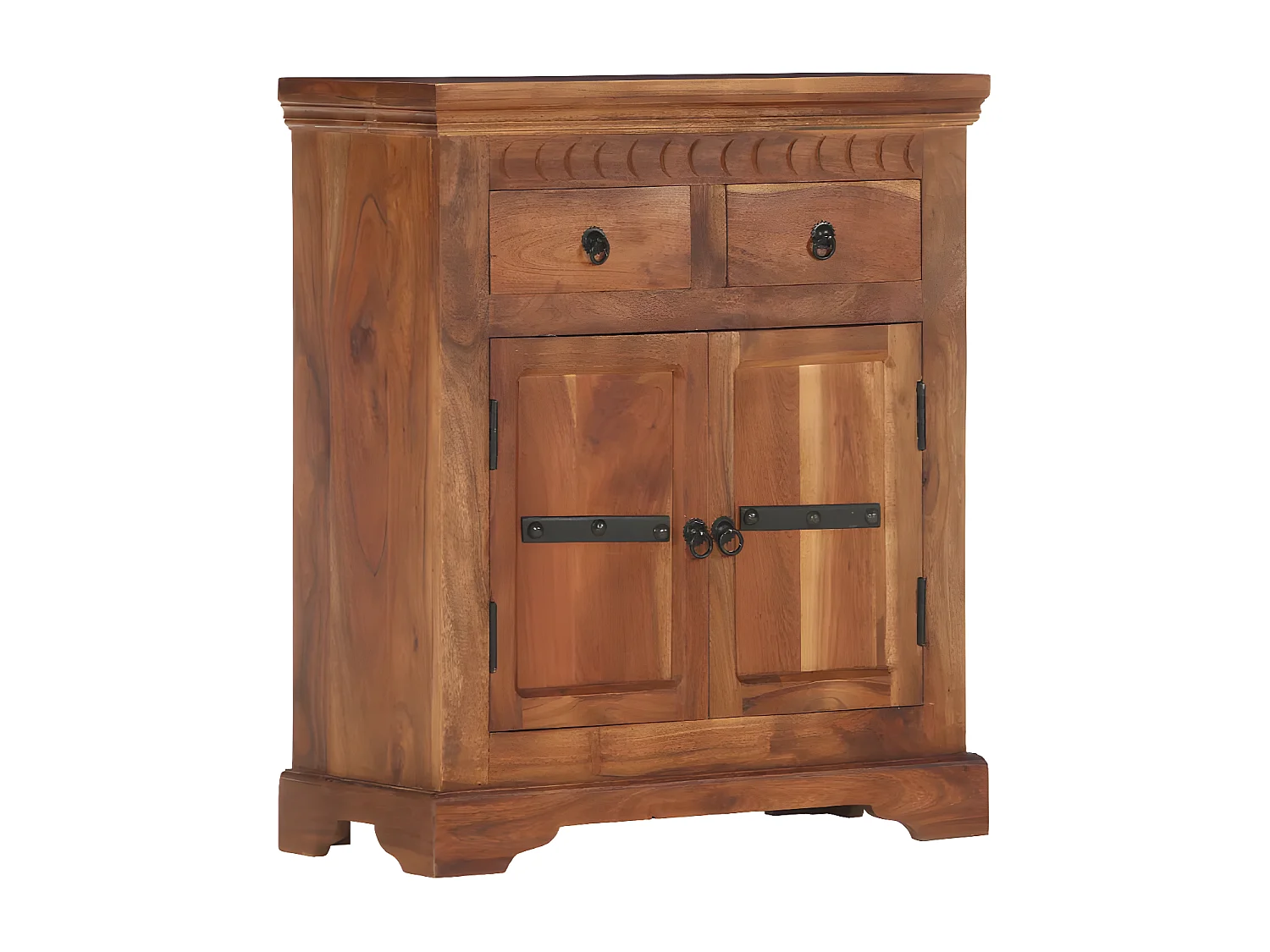 Commode 2 portes 2 tiroirs acacia massif foncé Sokina