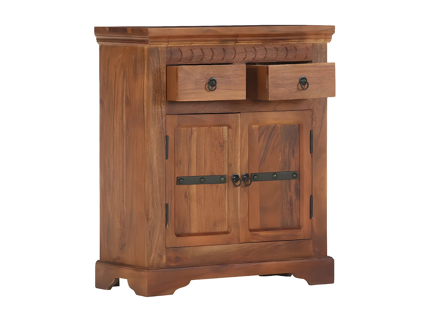 Commode 2 portes 2 tiroirs acacia massif foncé Sokina