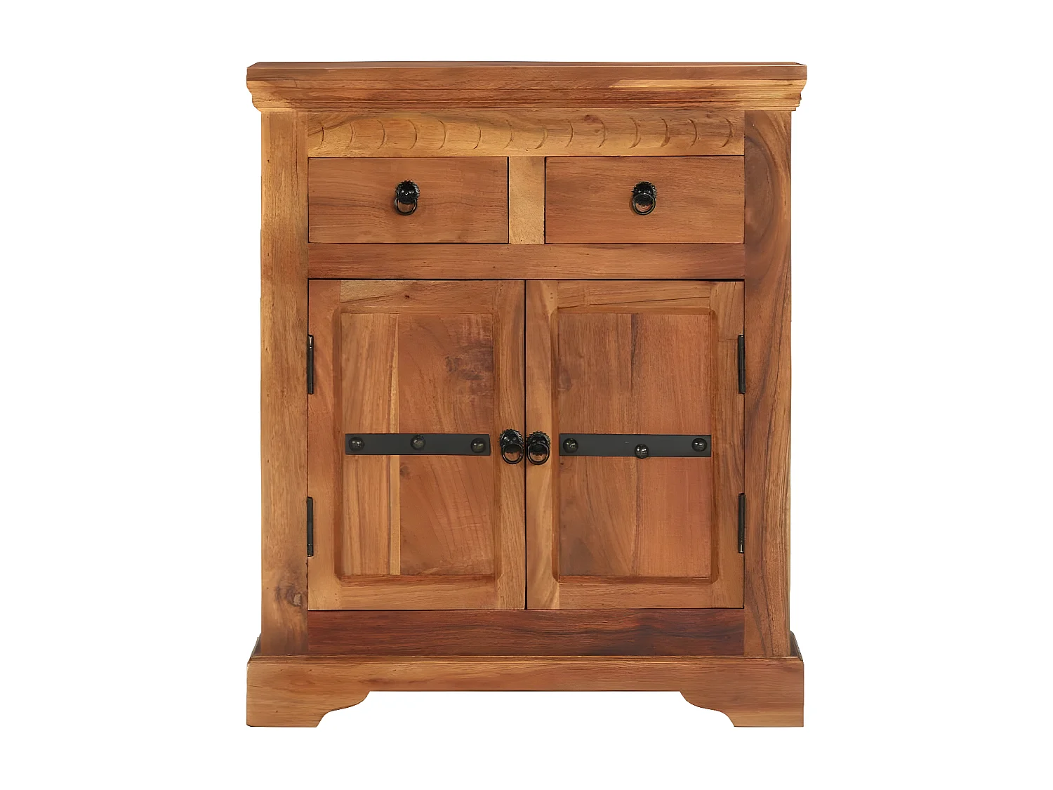 Commode 2 portes 2 tiroirs acacia massif foncé Sokina