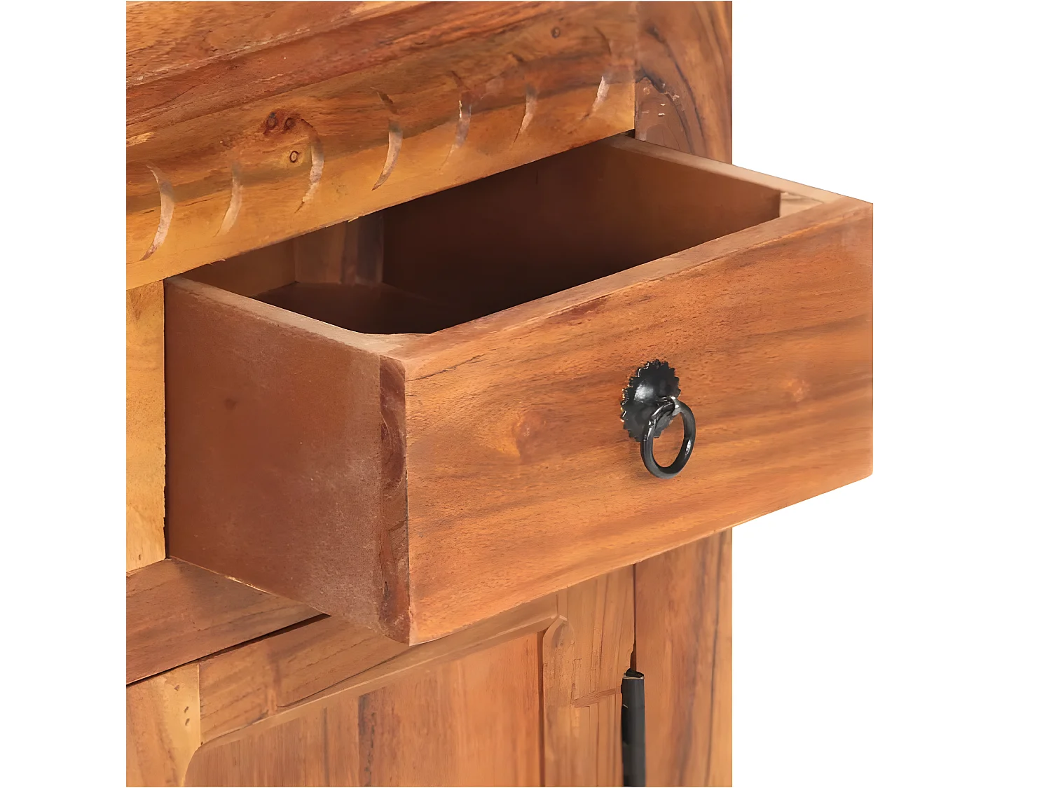 Commode 2 portes 2 tiroirs acacia massif foncé Sokina