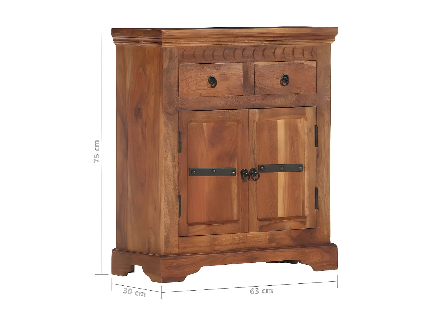 Commode 2 portes 2 tiroirs acacia massif foncé Sokina