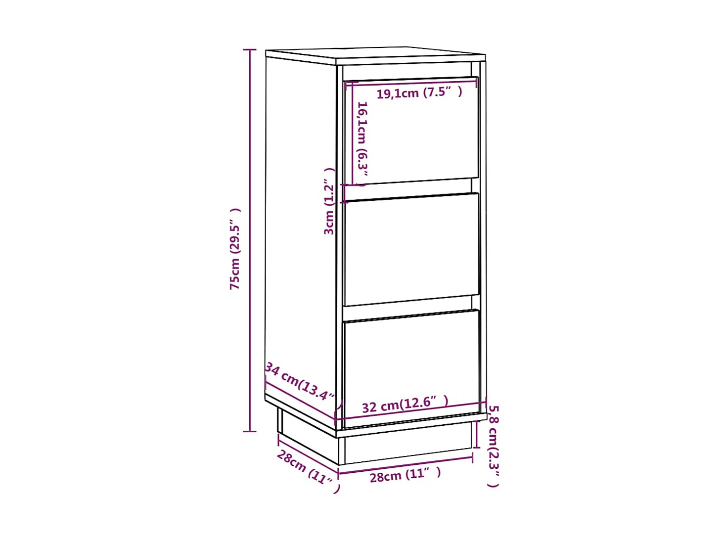Buffet 32x34x75 Bois massif de pin