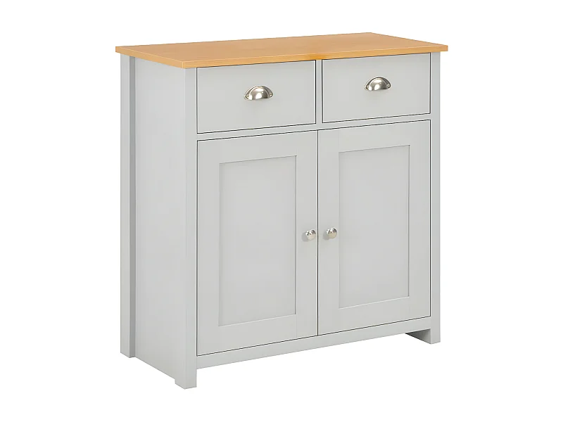 Commode 2 portes 2 tiroirs bois gris et clair Patt
