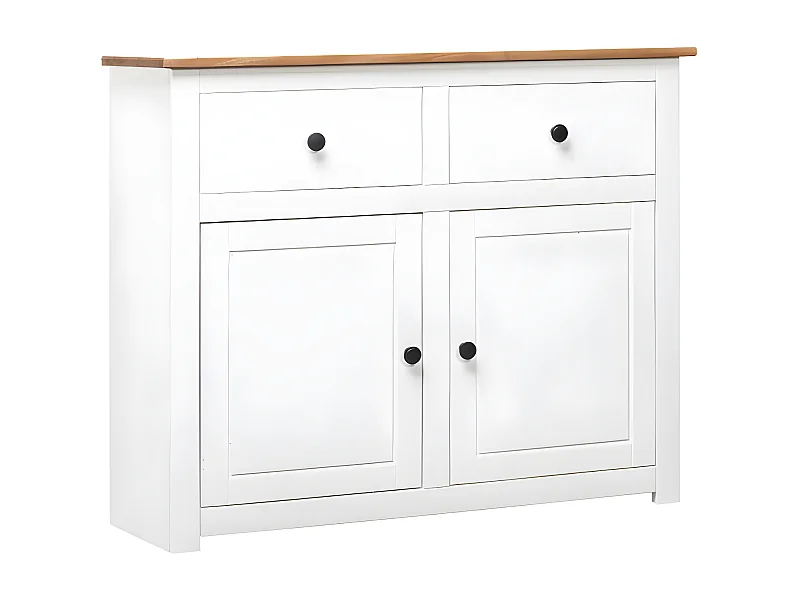 Commode 2 portes 2 tiroirs pin massif blanc et clair Iris