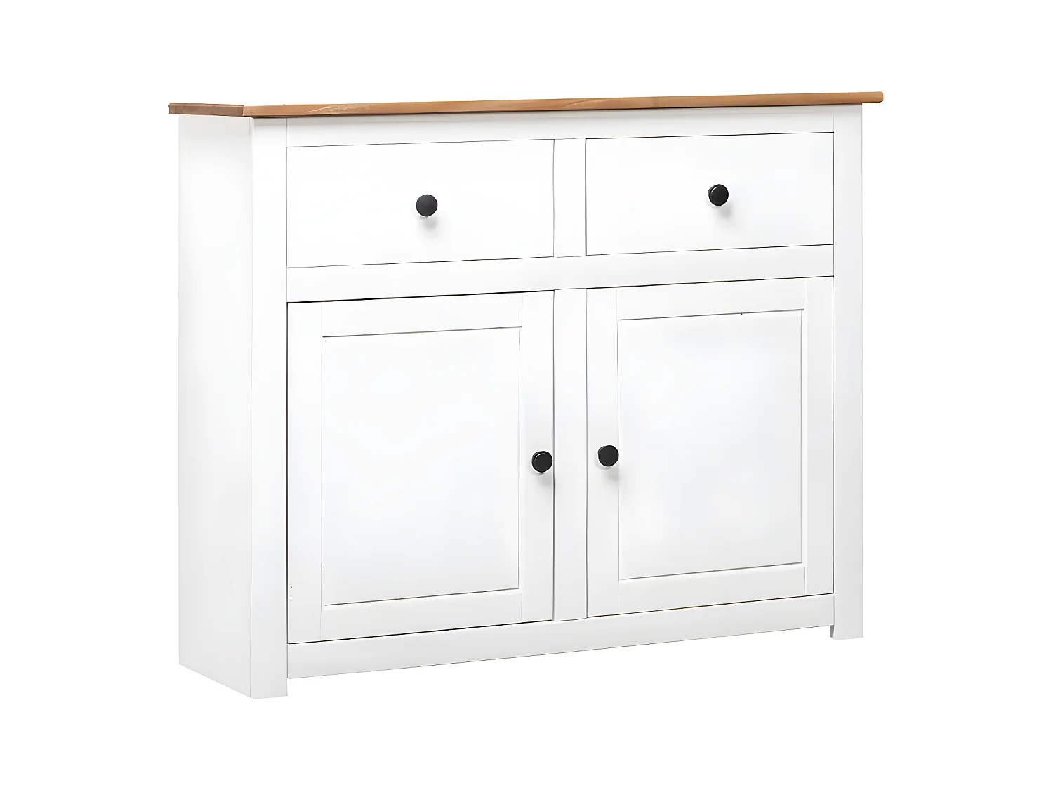 Commode 2 portes 2 tiroirs pin massif blanc et clair Iris