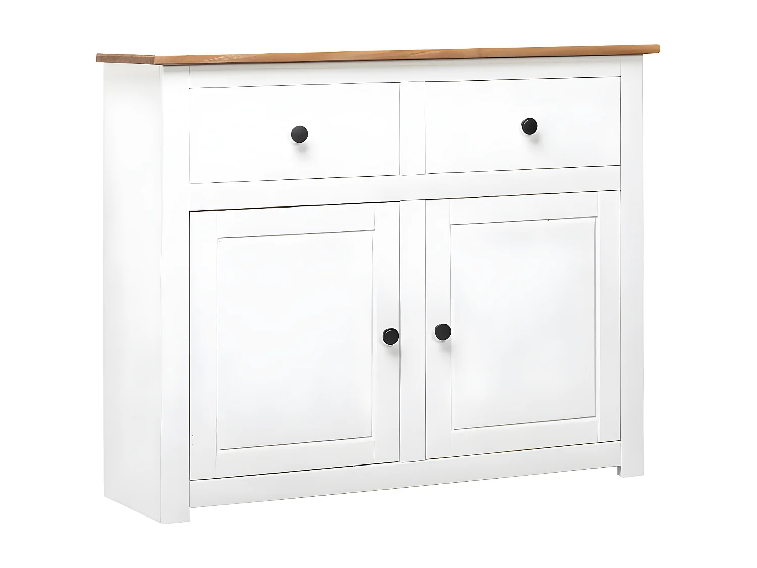 Commode 2 portes 2 tiroirs pin massif blanc et clair Iris