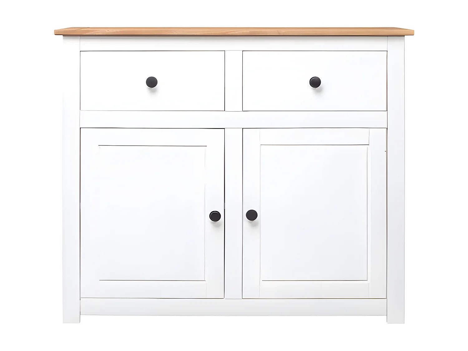 Commode 2 portes 2 tiroirs pin massif blanc et clair Iris