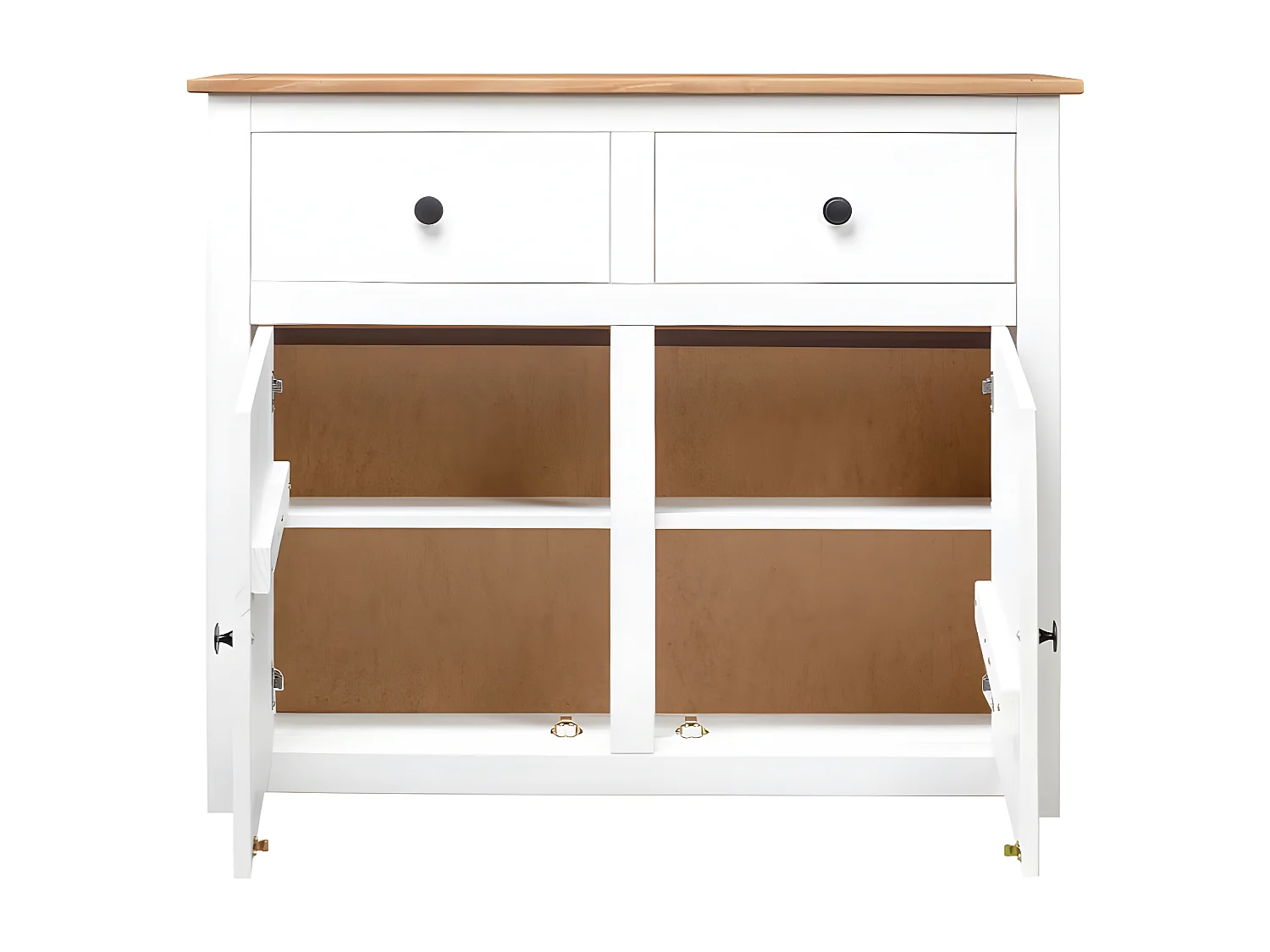 Commode 2 portes 2 tiroirs pin massif blanc et clair Iris
