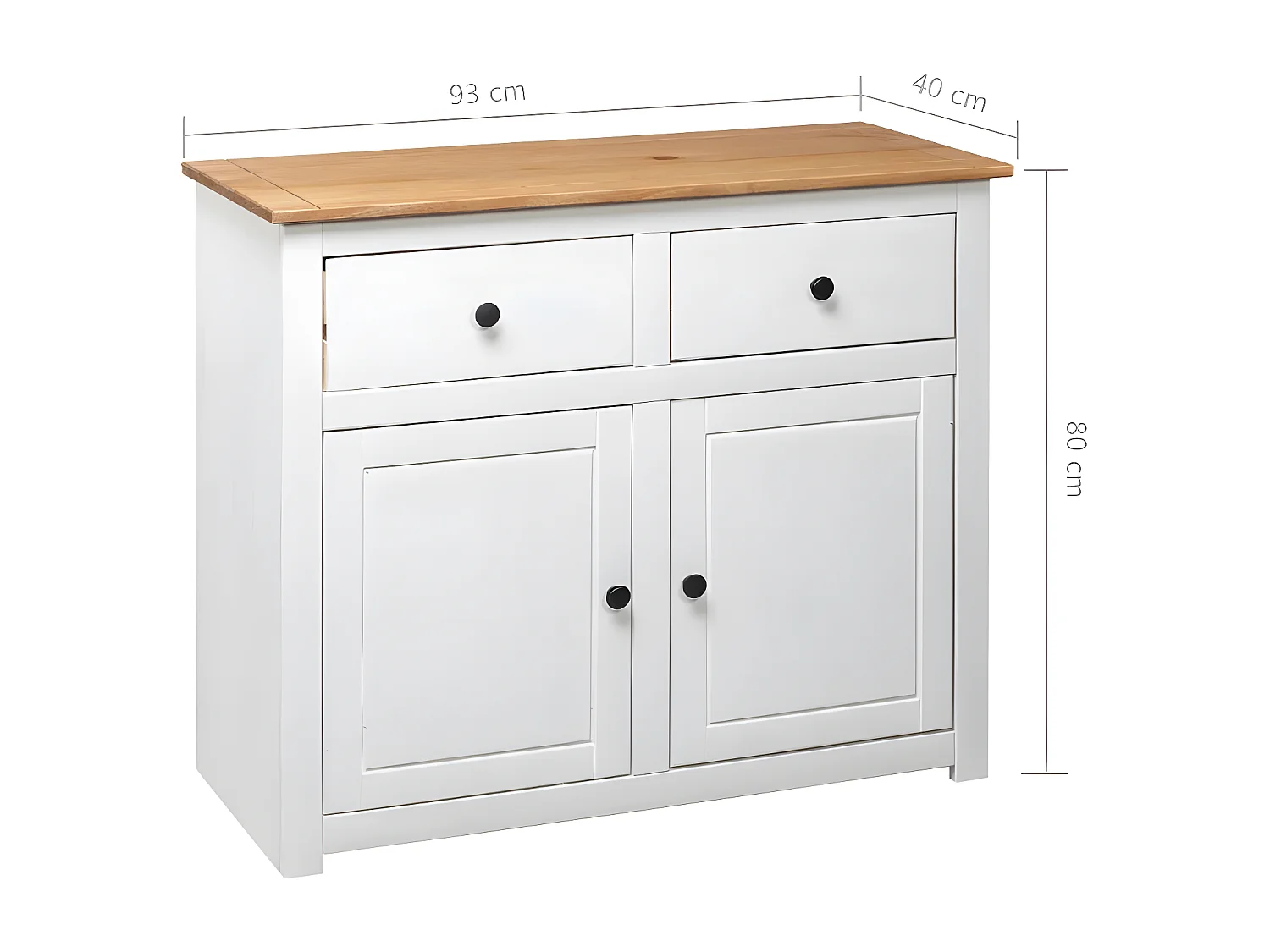 Commode 2 portes 2 tiroirs pin massif blanc et clair Iris