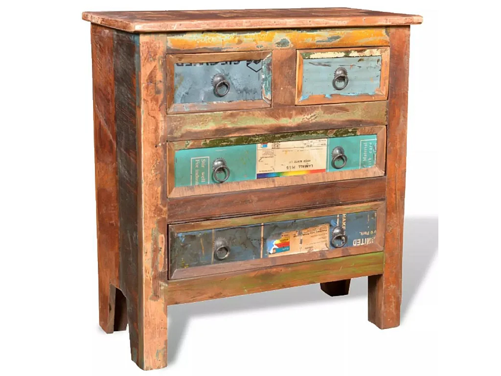 Kast met 4 lades massief gerecycled hout