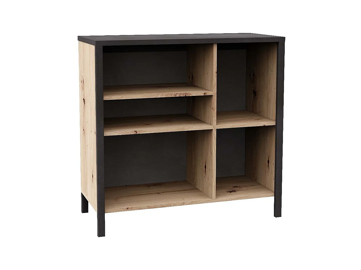 FMD Commode avec 5 compartiments ouverts Chêne artisanal Acier foncé
