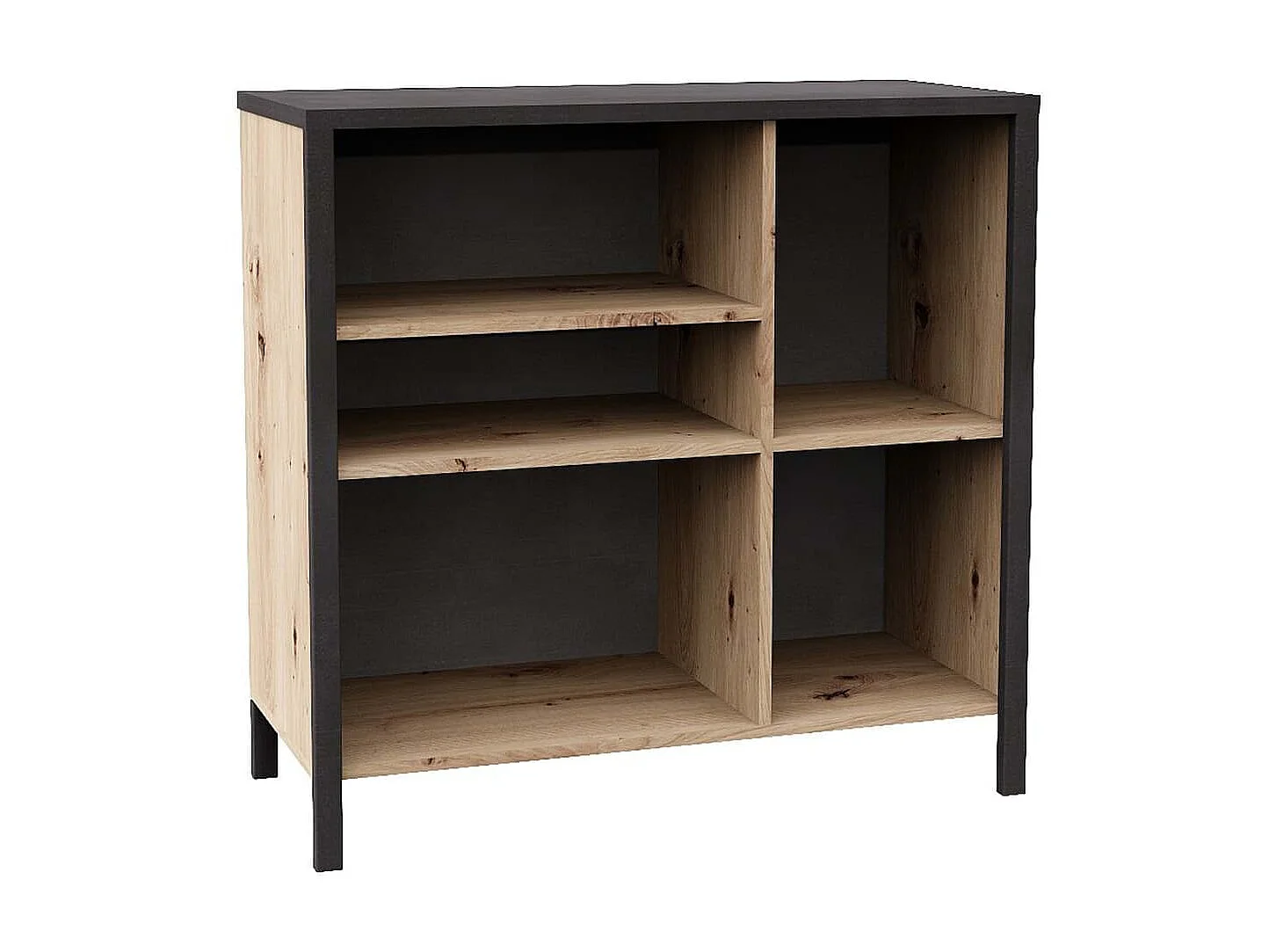 FMD Commode avec 5 compartiments ouverts Chêne artisanal Acier foncé