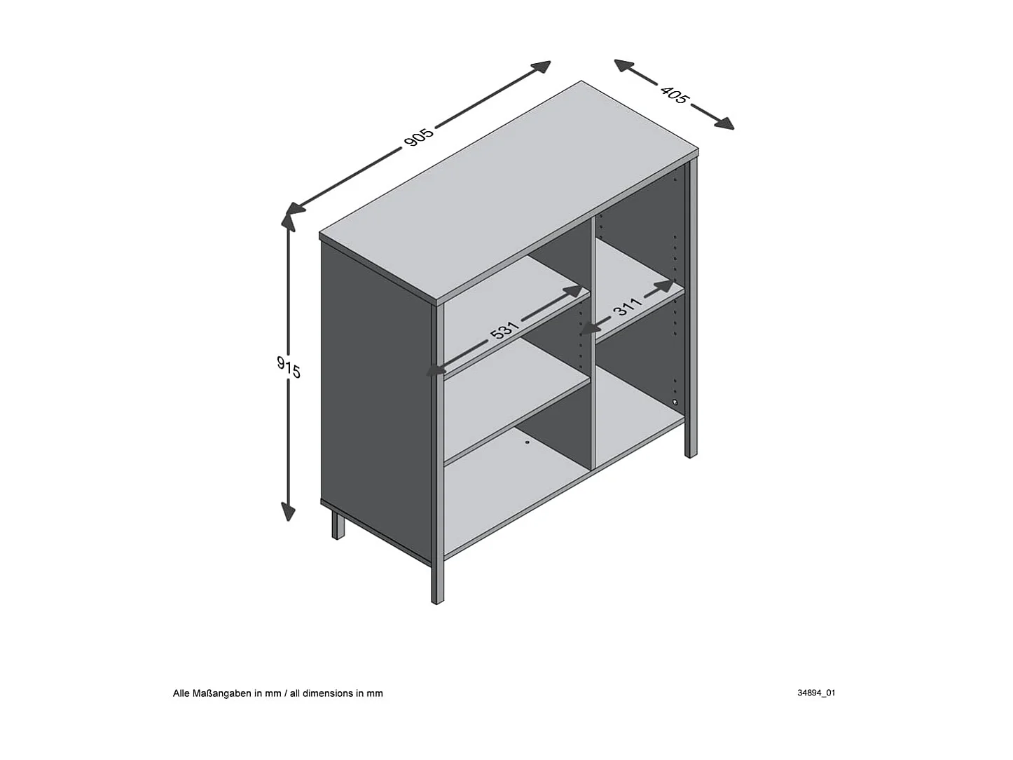 FMD Commode avec 5 compartiments ouverts Chêne artisanal Acier foncé