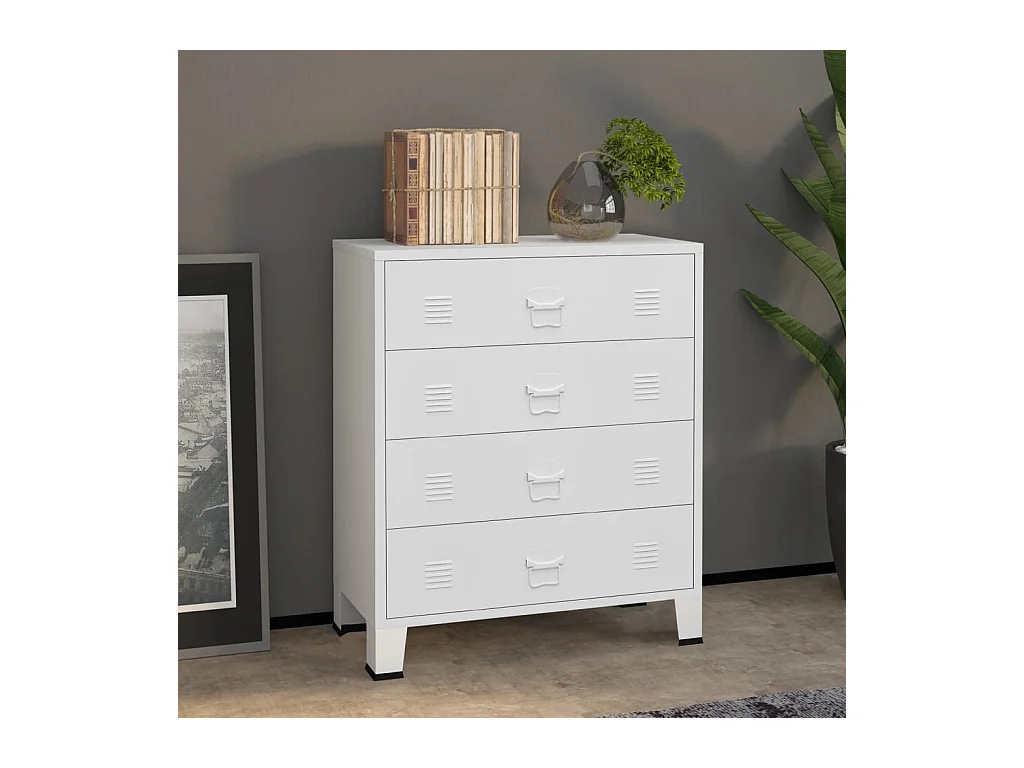 Armoire à tiroirs industrielle Blanc 78x40x93 Métal