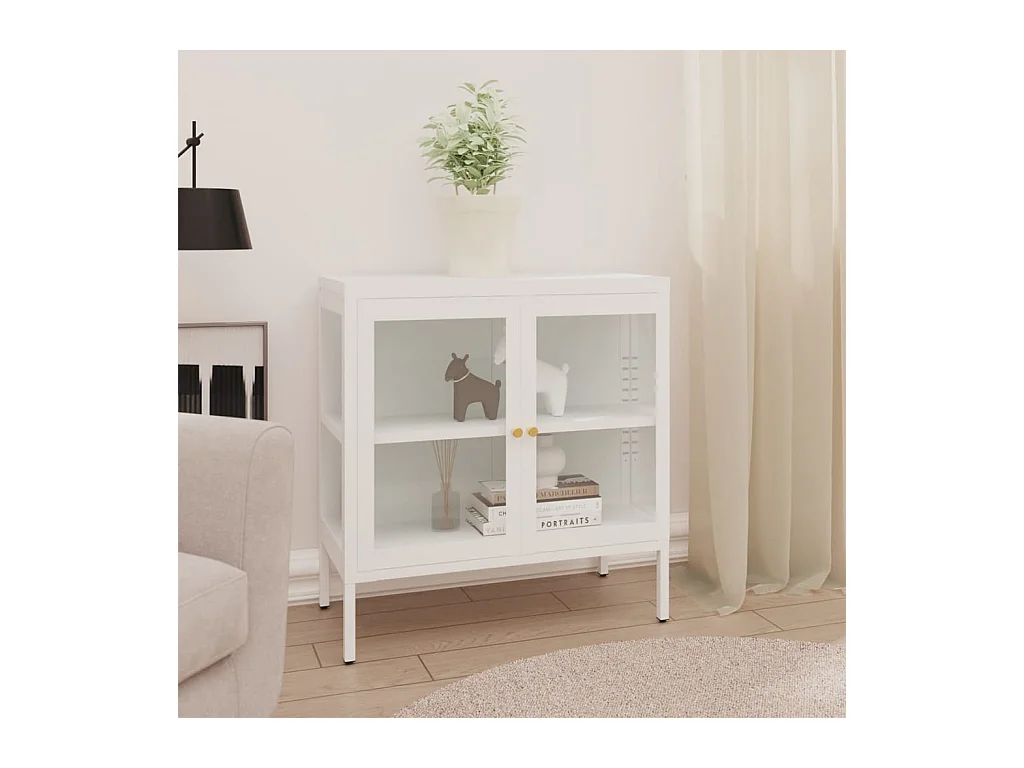 Buffet Blanc 70x35x70 Acier et verre