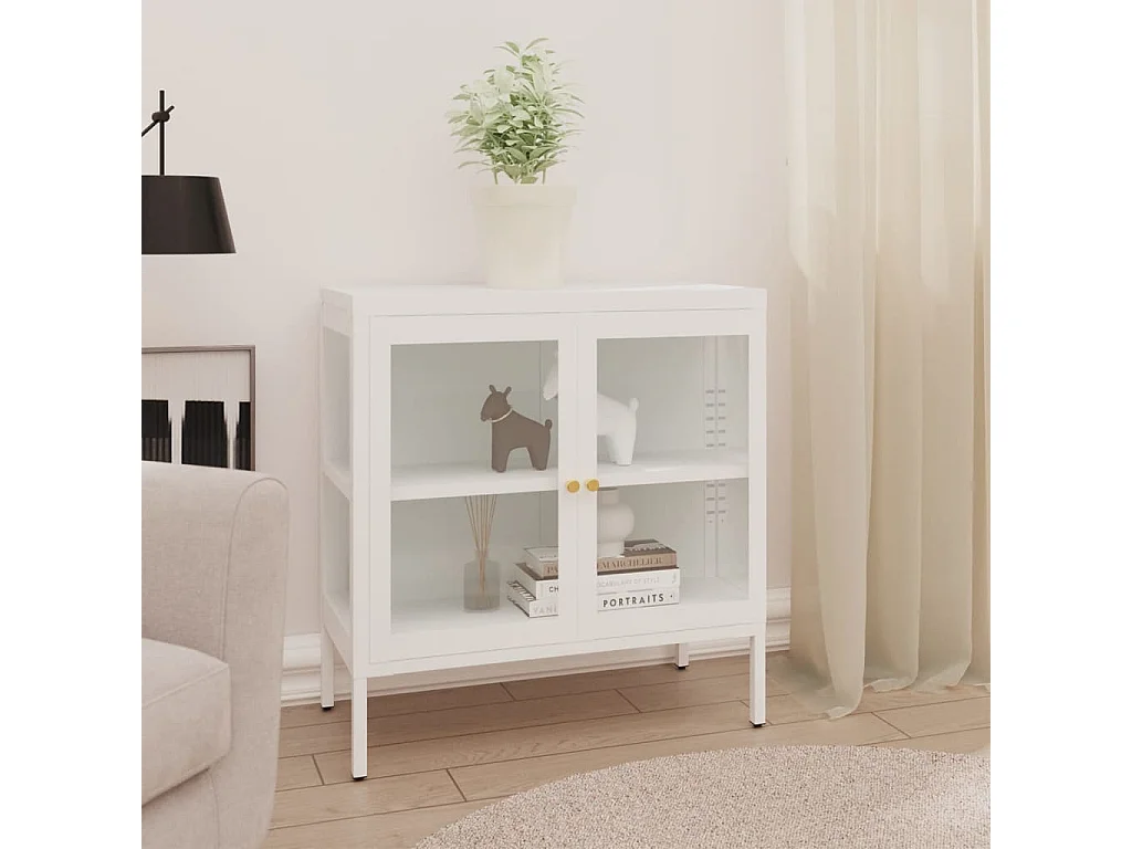 Buffet Blanc 70x35x70 Acier et verre