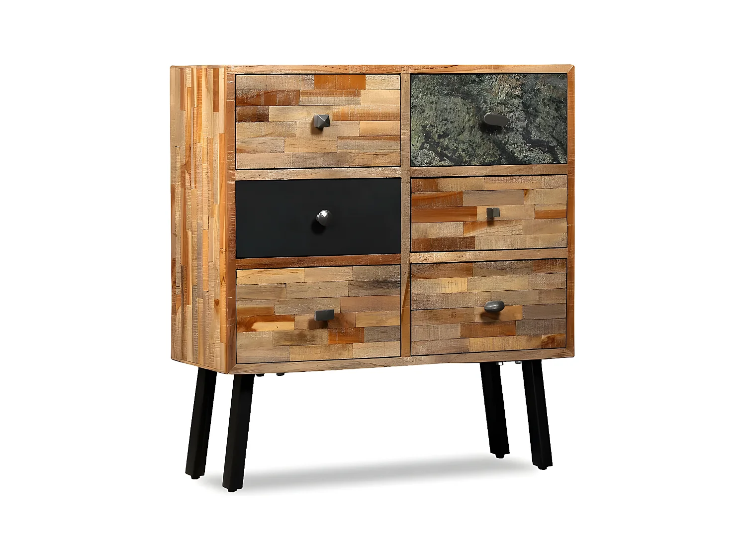 Commode 6 tiroirs teck recyclé et pieds métal noir Voust
