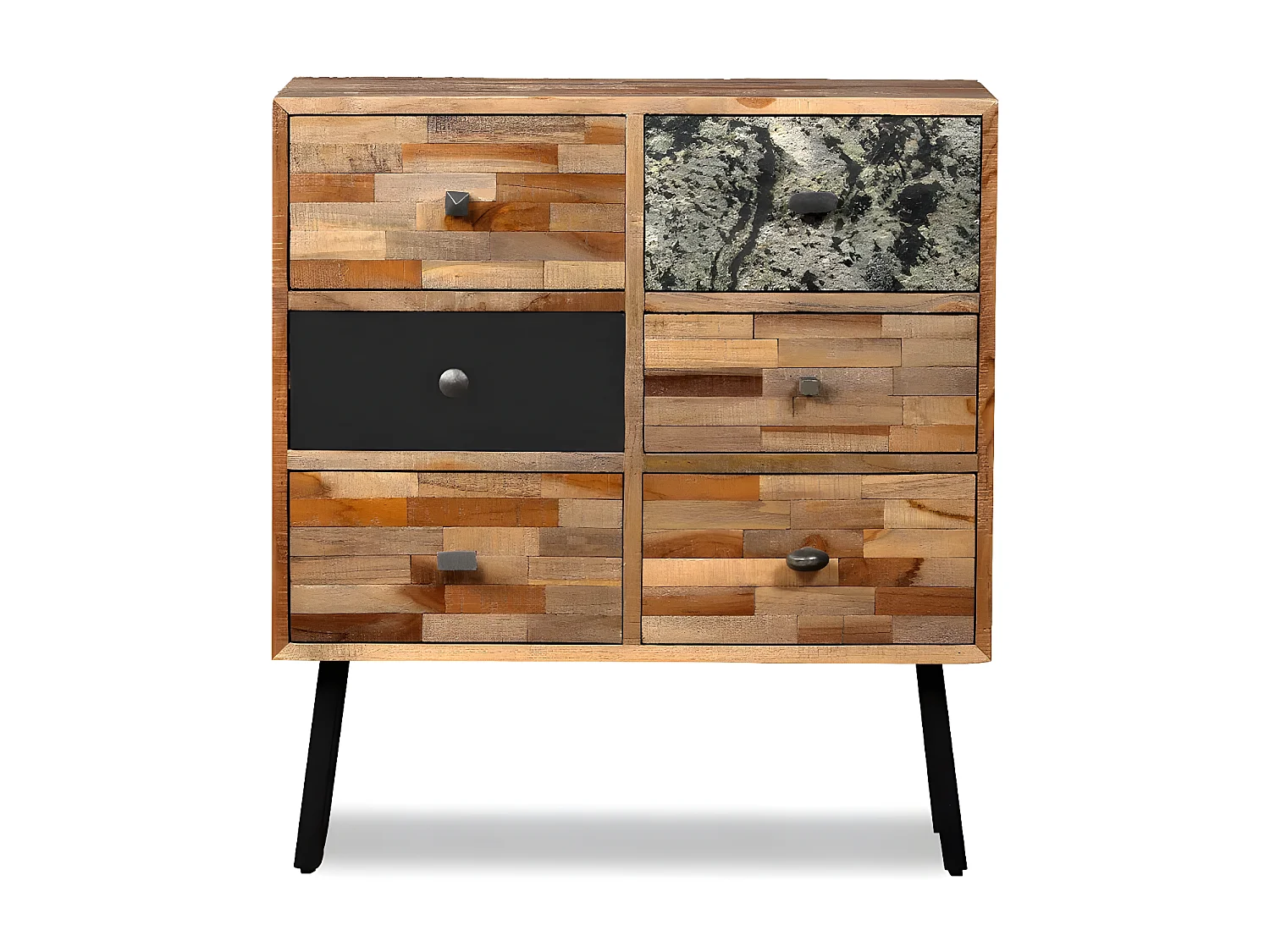 Commode 6 tiroirs teck recyclé et pieds métal noir Voust