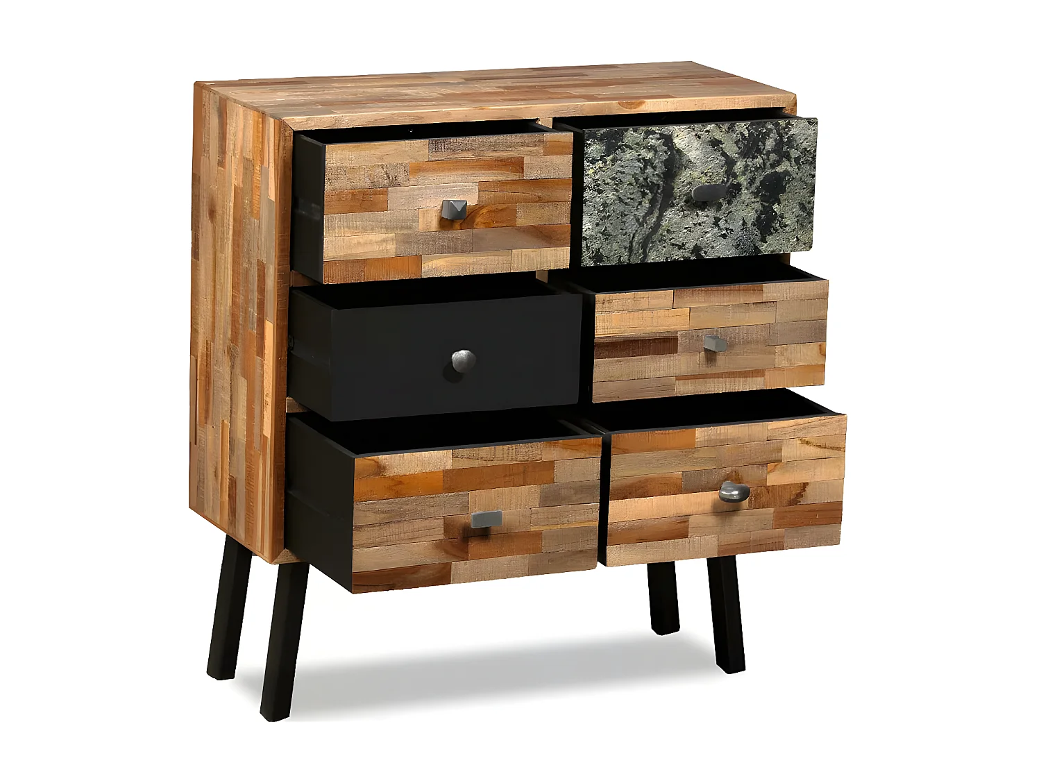 Commode 6 tiroirs teck recyclé et pieds métal noir Voust