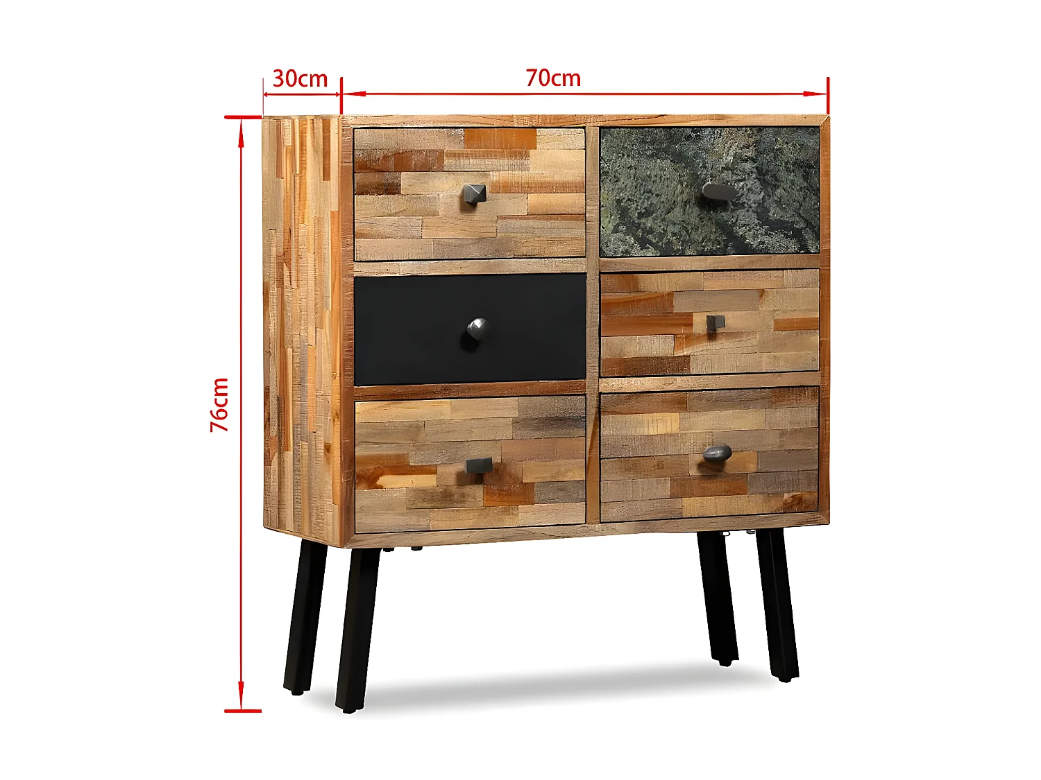 Commode 6 tiroirs teck recyclé et pieds métal noir Voust