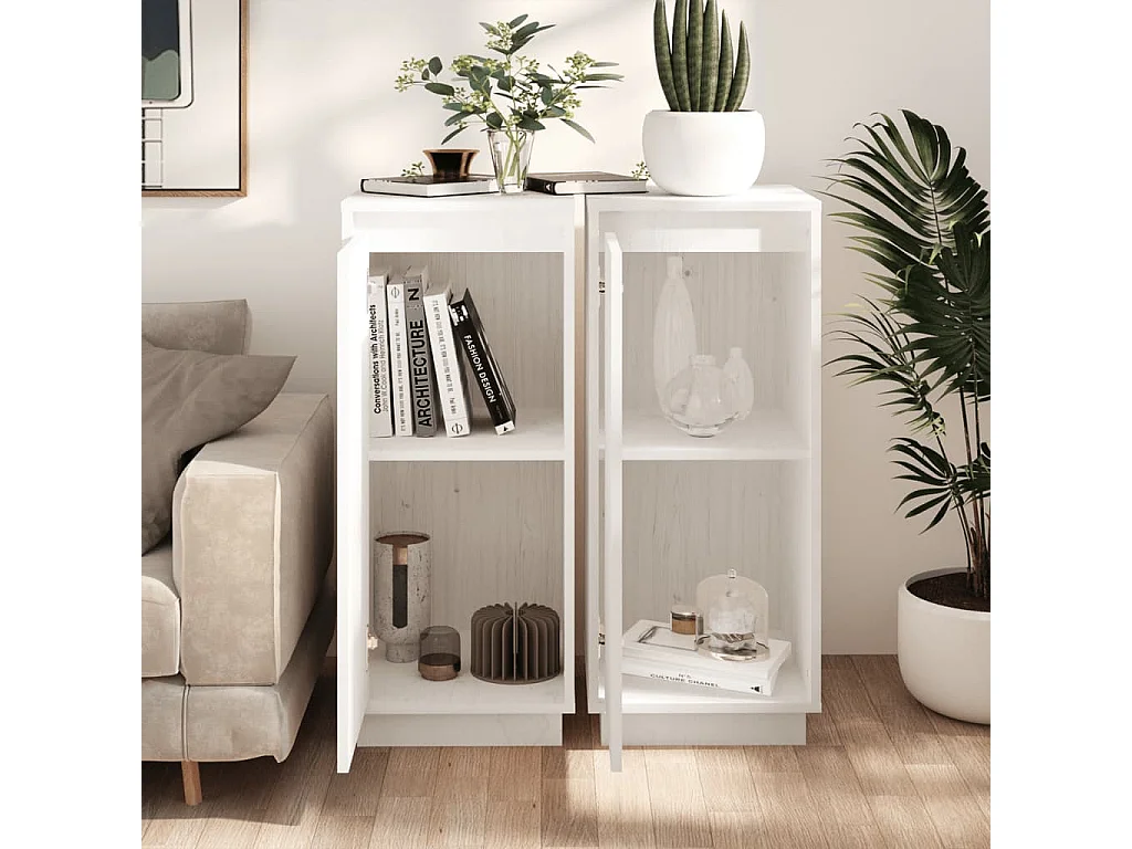 Buffets 2 pcs Blanc 31,5x34x75 Bois massif de pin