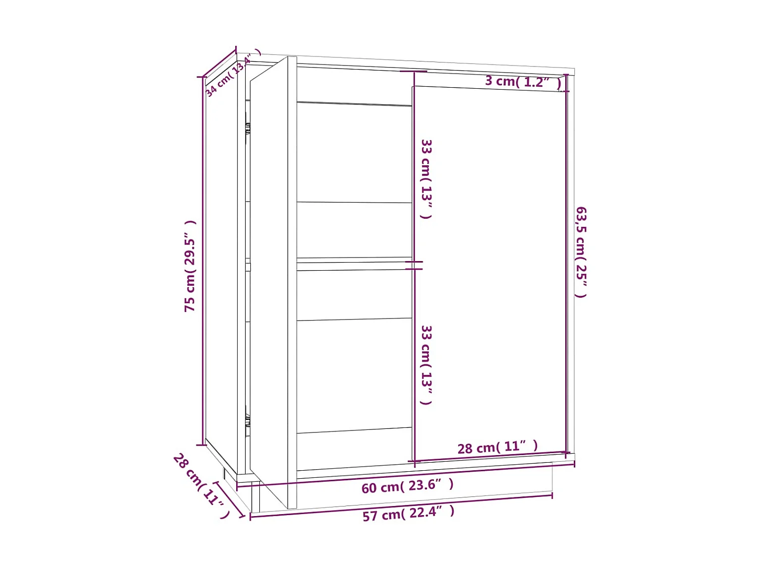 Buffet 60x34x75 Bois massif de pin 2