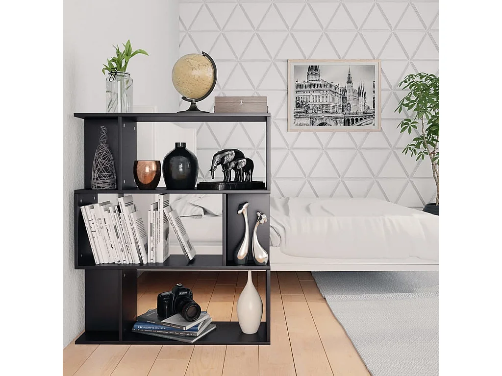 Bibliothèque-Séparateur de pièce Noir 80x24x96