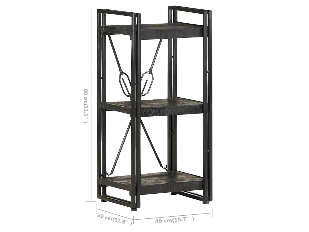 Bibliothèque à 3 niveaux Noir 40x30x80 Bois de manguier