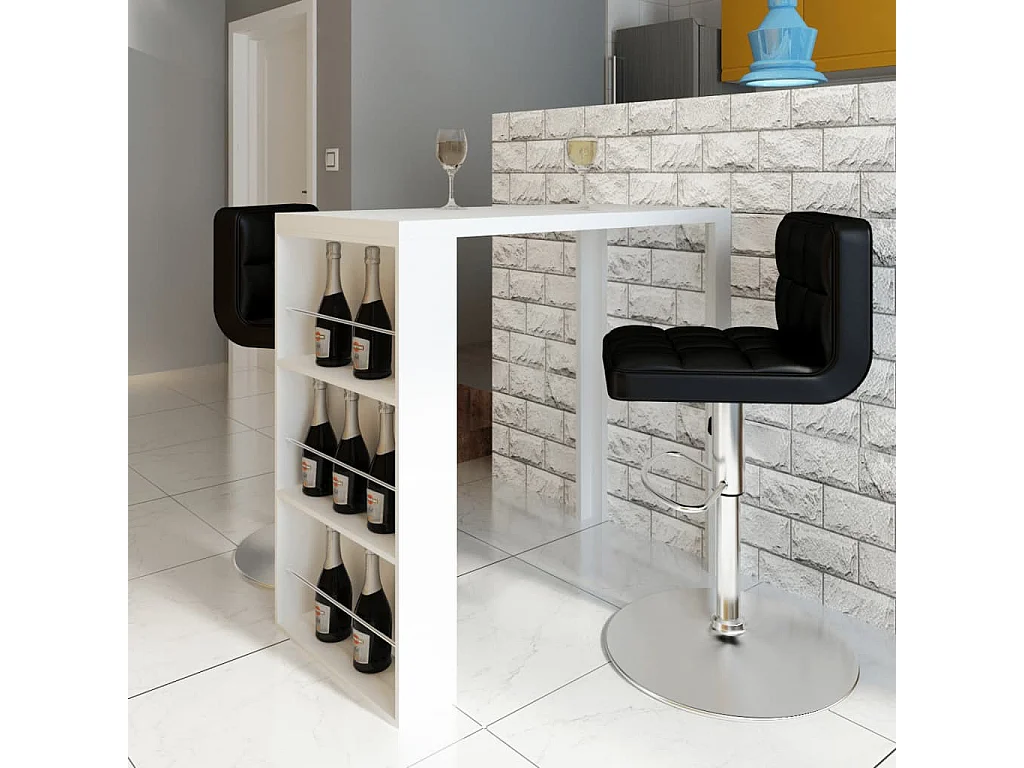 Table de bar MDF avec casier à bouteilles Blanc haut brillance