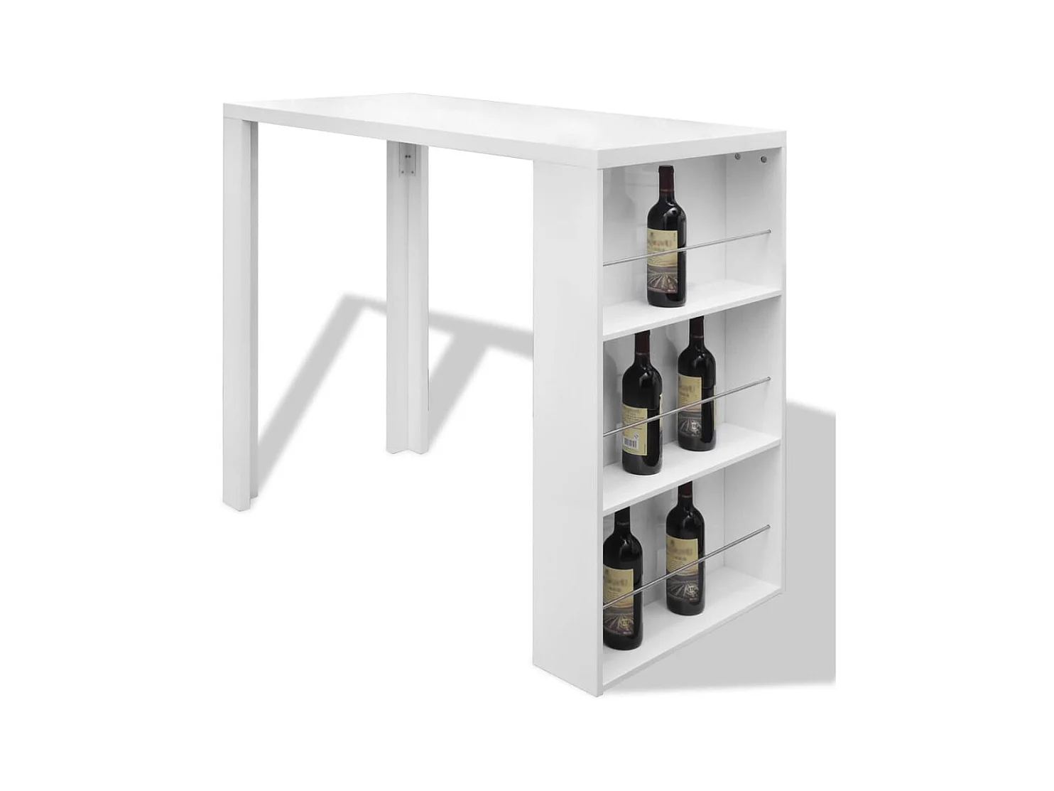 Table de bar MDF avec casier à bouteilles Blanc haut brillance