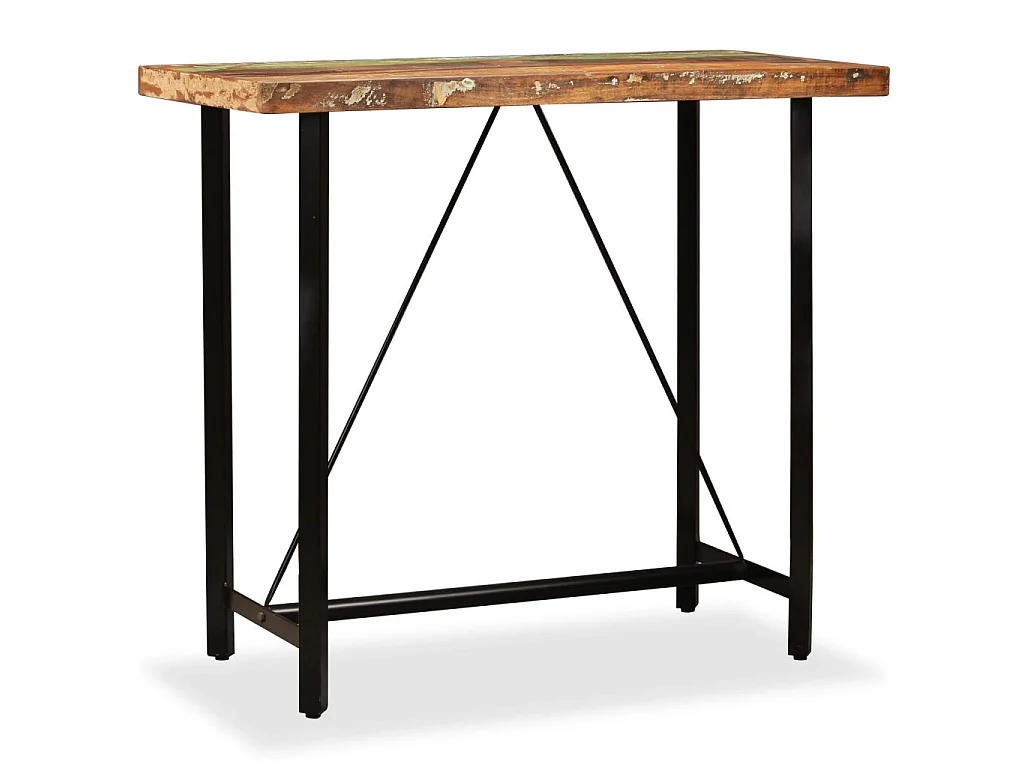Ensemble de bar 5 pcs Bois de récupération Cuir véritable et toile
