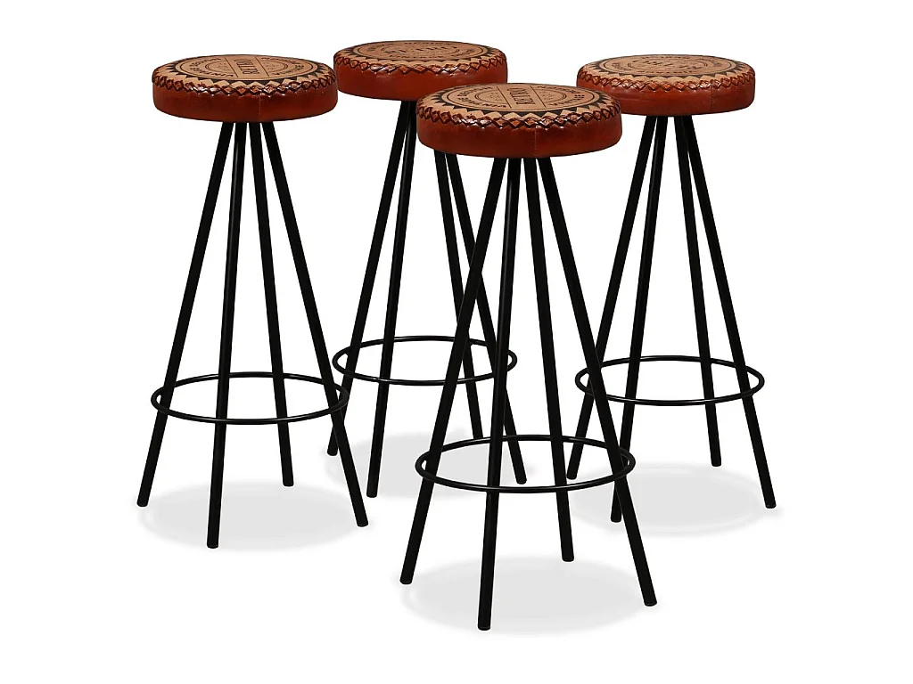 Ensemble de bar 5 pcs Bois de récupération Cuir véritable et toile