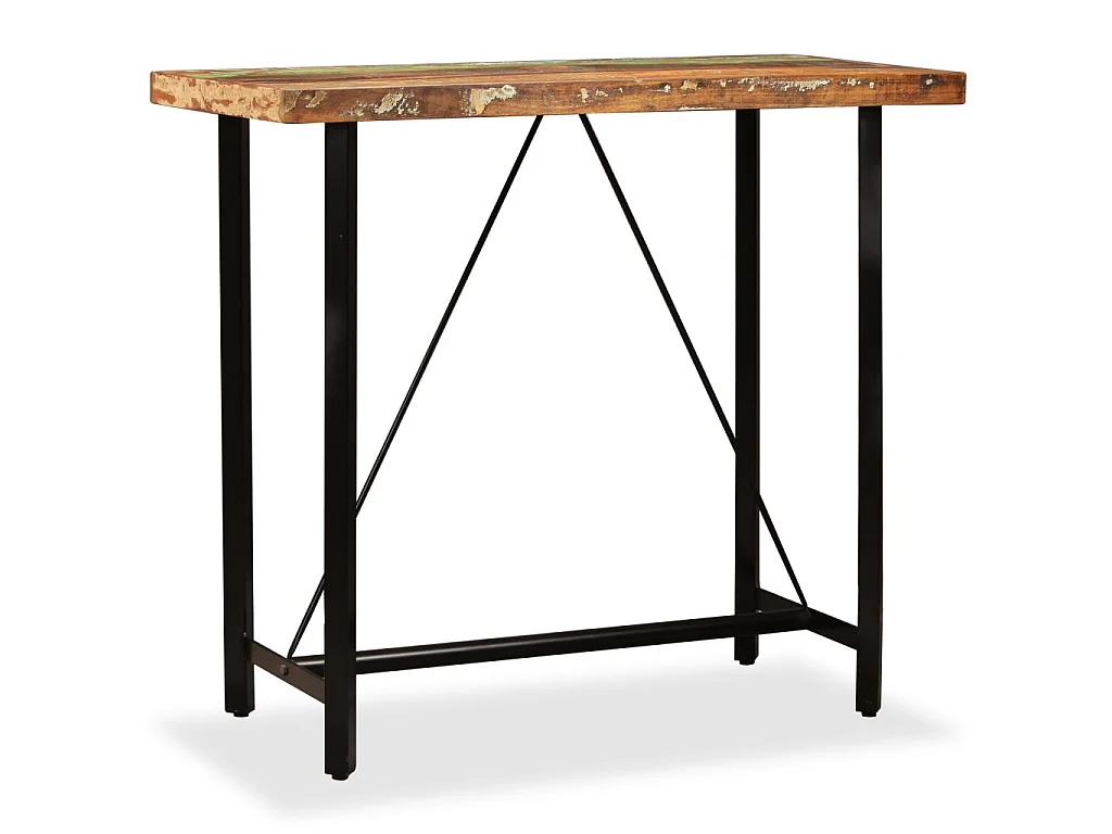 Ensemble de bar 5 pcs Bois massif recyclé et cuir véritable