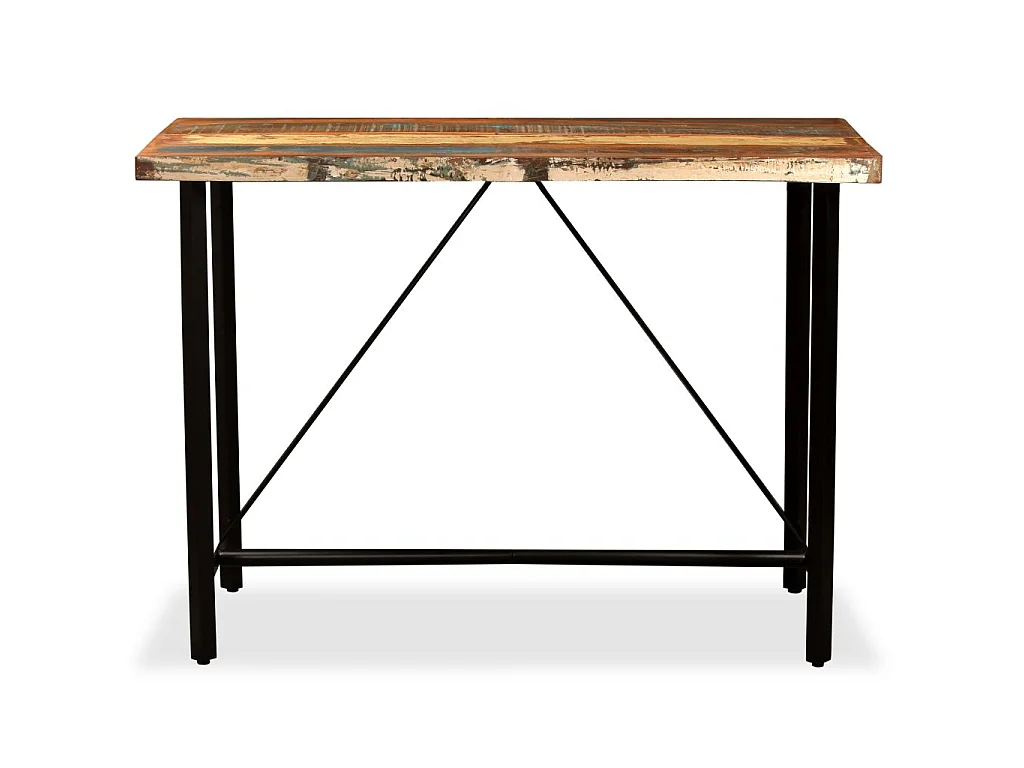 Ensemble de bar 5 pcs Bois massif recyclé et cuir véritable