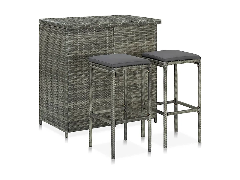 Ensemble de bar 3 pcs Résine tressée Gris 2