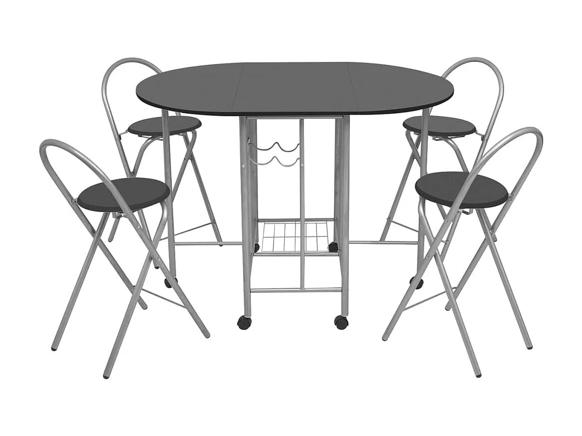 Ensemble de salle à manger pliable 5 pièces MDF Noir