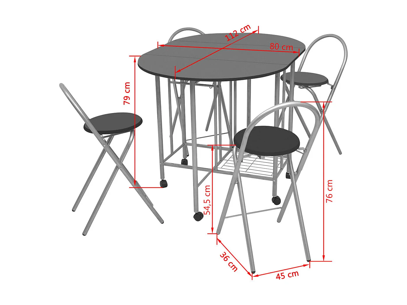 Ensemble de salle à manger pliable 5 pièces MDF Noir