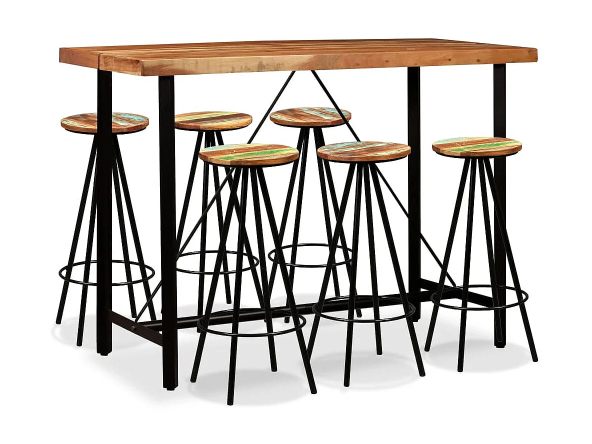 Ensemble de bar 7 pcs Bois d'acacia massif et de récupération