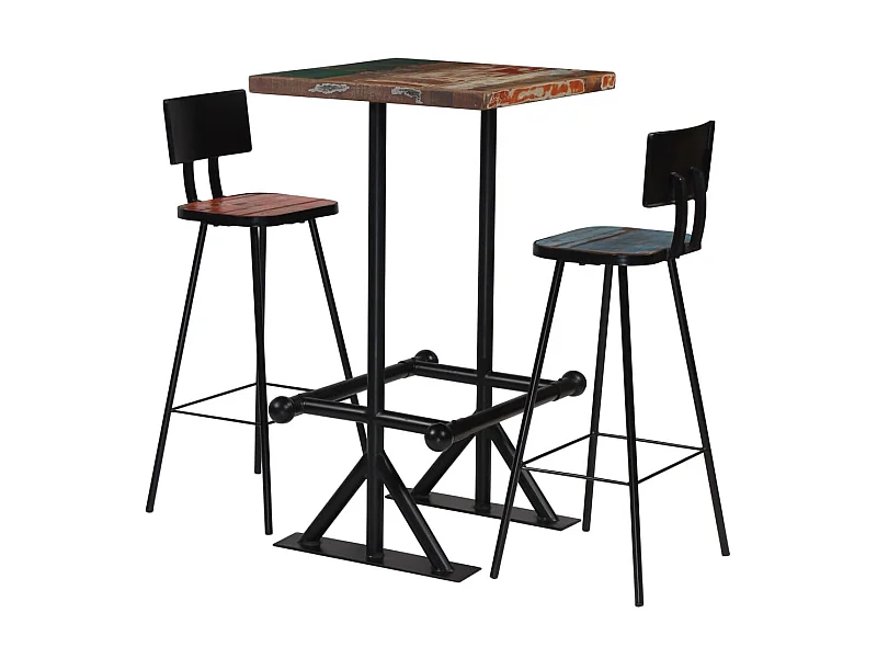 Mobilier de bar 3 pcs Bois de récupération massif Multicolore