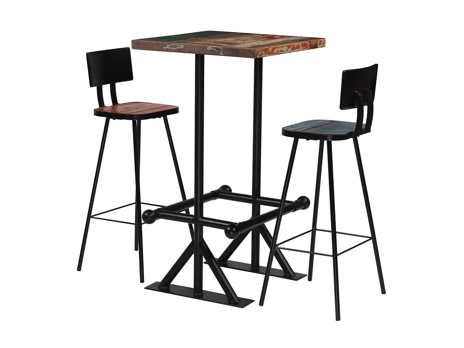 Mobilier de bar 3 pcs Bois de récupération massif Multicolore