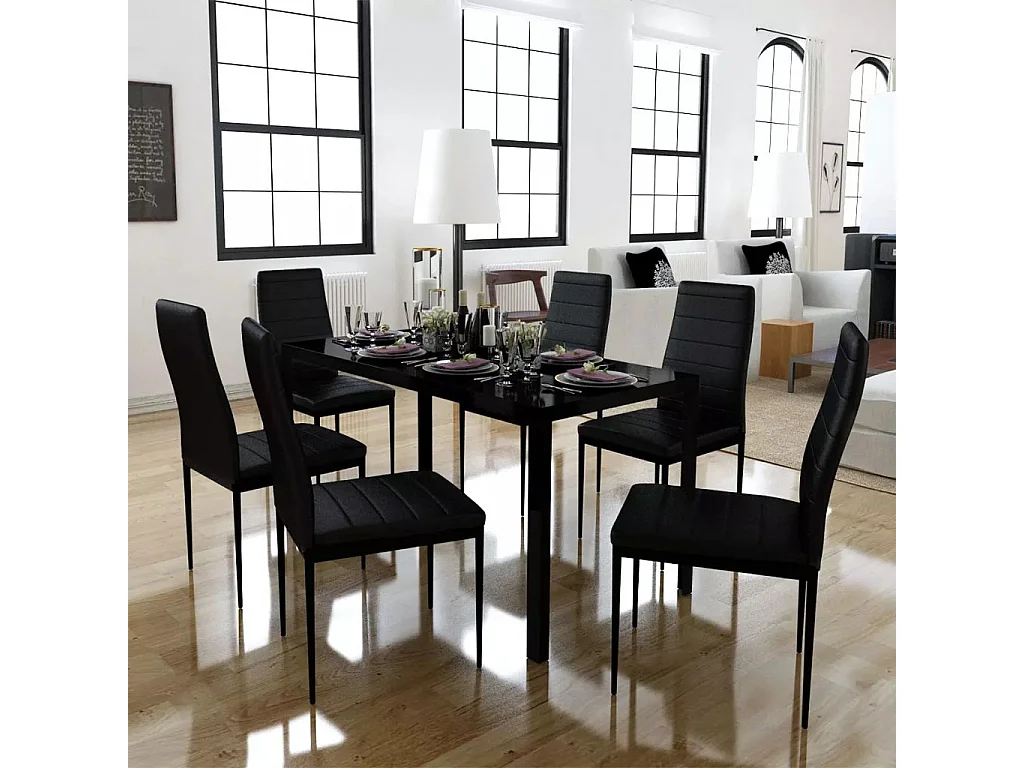 Ensemble de table à manger sept pièces noir