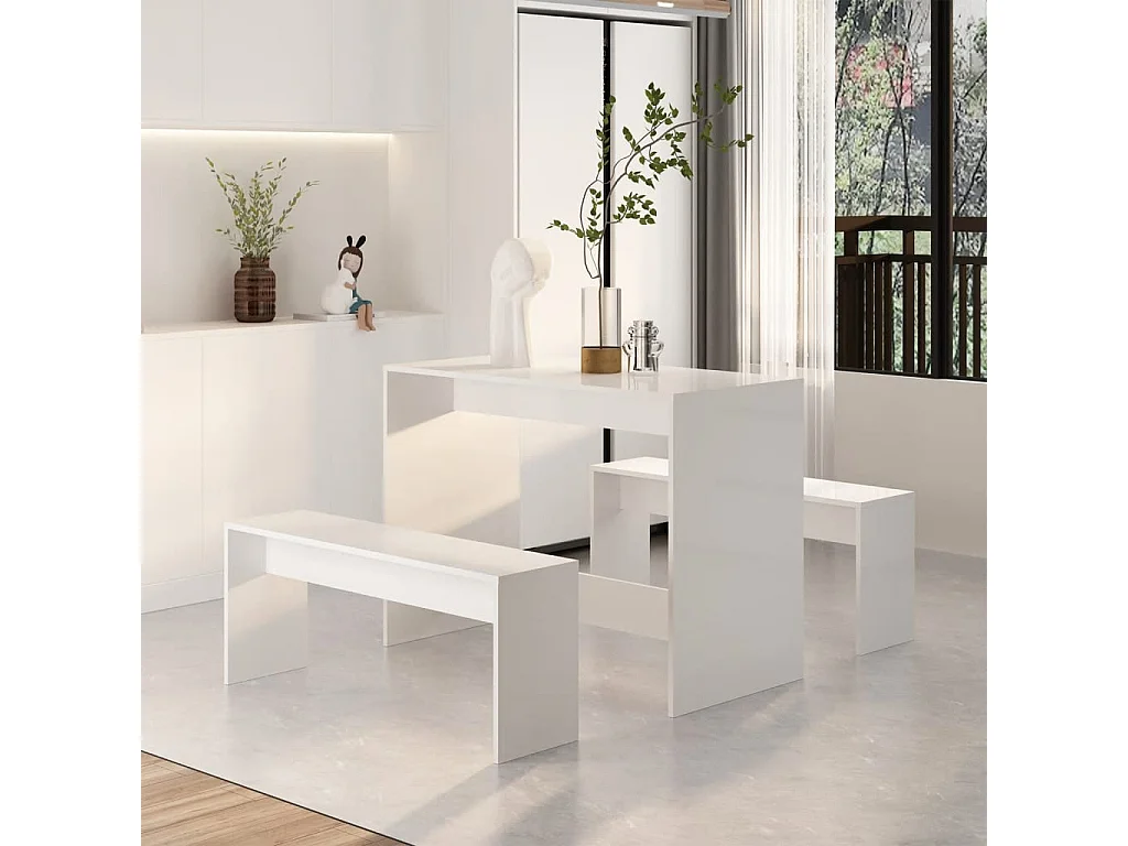 Ensembles de salle à manger 3 pcs Blanc brillant