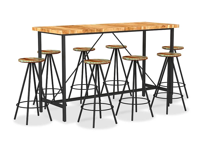 Ensemble de bar 9 pcs Bois d'acacia et de récupération massif