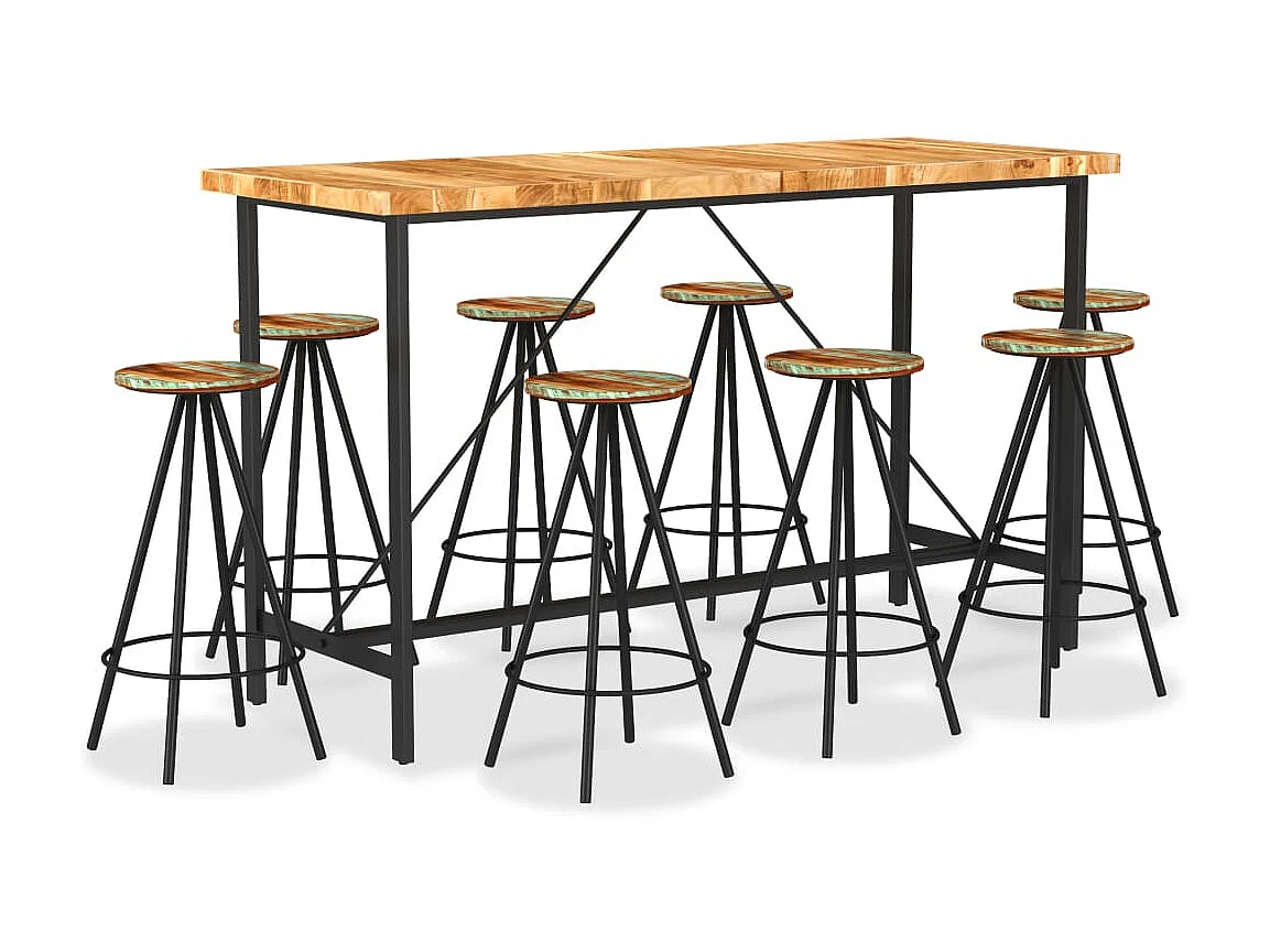 Ensemble de bar 9 pcs Bois d'acacia et de récupération massif