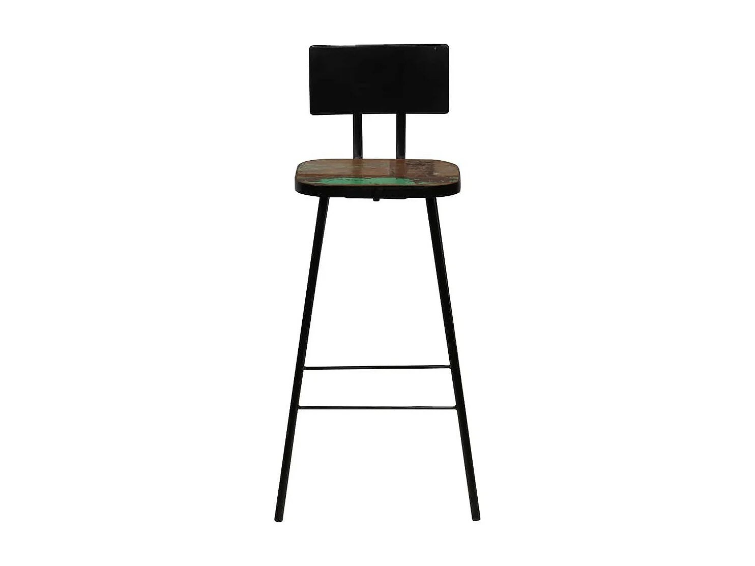 Table de bar rectangulaire bois recyclé massif multi couleurs et 4 tabourets industriel